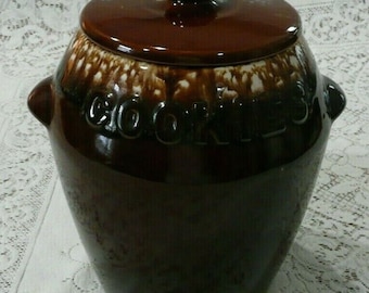 Vintage Kathy Kale U.S.A. Brown Drip Pottery 8" Cookie Jar with Lid