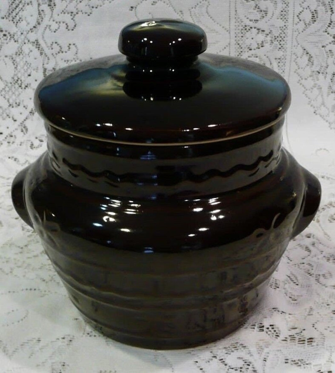 Vintage Marcrest Stoneware Oven Proof Bean Pot Lidded Casserole Daisies Dots USA Etsy