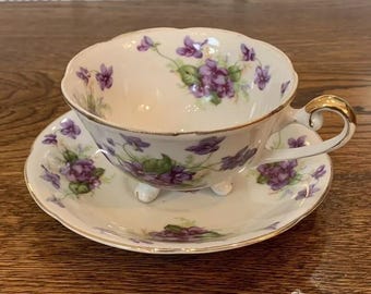 LEFTON Tasse et soucoupe Violettes Porcelaine fine