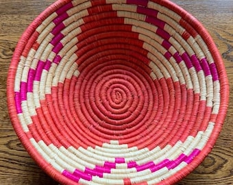 Ugandan African Hand Woven Coil Bowl Hanging Basket 12.25”