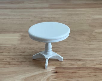 Miniature White Round Side or End Table - Living Room or Bedroom, 1:12 Scale