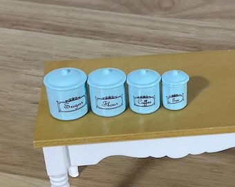 Miniature Four-Piece Blue Canister Set,, 1:12 Scale