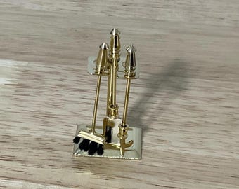 Miniature 4-Piece Set of Brass Fireplace Tools 1:12 Scale