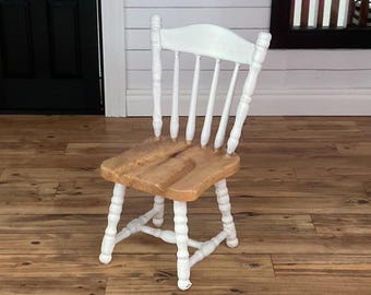 Miniature White and Oak Kitchen or Dining Chair 1:12 Scale