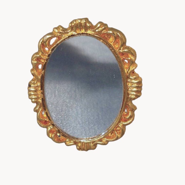 Dollhouse Miniature Oval Mirror in an Antique Gold Finish 1:12 Scale