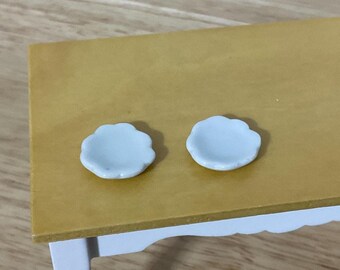 Miniature Pair of White Ceramic Scalloped Plates 17 mm 1:12 Scale