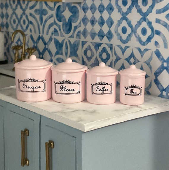 Ceramic Canisters Baby Pink Tea Coffee Sugar Canisters
