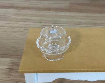 Miniature Mini Glass Cake Stand with Lid, 1:12 Scale