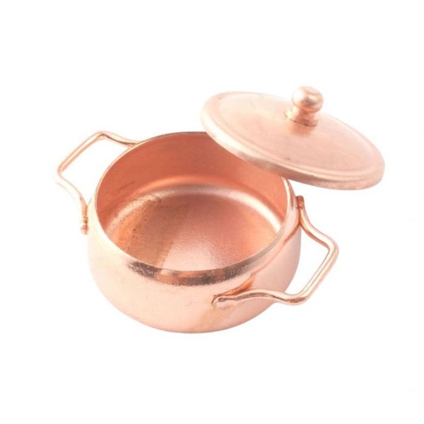 Dollhouse Miniature Copper Pot with Lid Kitchen Stove 1:12 Scale