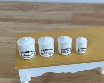 Miniature Four-Piece White Canister Set, 1:12 Scale