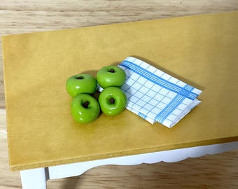 Miniature Set of 4 Green Apples 1:12 Scale