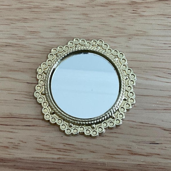 Miniature Round Mirror with a Gold-Toned Finish, 1:12 Scale
