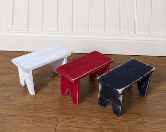 Handcrafted Miniature Small Bench or Table - Rustic Distressed Finish, 1:12 Scale