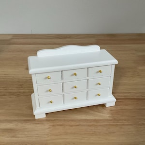 Dollhouse Miniature White Bedroom Dresser Chest of Drawers 1:12 Scale