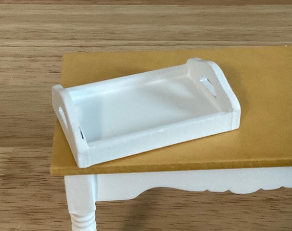 Miniature White Wood Decorative Tray, 1:12 Scale