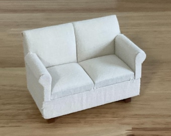 Miniature Beige Loveseat Sofa Modern Design 1:12 Scale