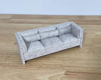 Miniature Gray and White Floral Modern Sofa with Accent Pillows, 1:12 Scale (Pre-Owned)