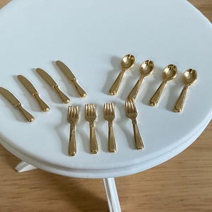 Dollhouse Miniature 12-Piece &quot;Gold&quot; Cutlery Set Kitchen Dining 1:12 Scale