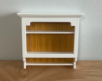 Miniature Wall Cabinet, White with Stained Back, 1:12 Scale Farmhouse Style