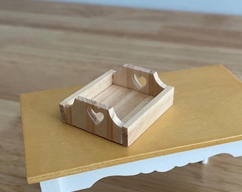 Miniature Pine Wood Decorative Tray with Heart Handles, 1:12 Scale
