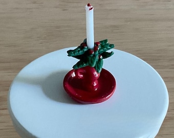 Miniature Christmas Candleholder Red Poinsettia - Holiday Decor, 1:12 Scale