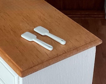 Miniature Pair of White Kitchen Spatulas, 1:12 Scale