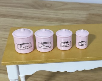 Miniature Four-Piece Pink Canister Set, 1:12 Scale