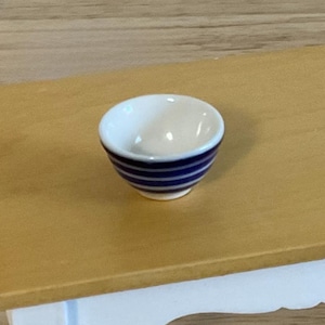 Miniature Blue and White Cornish Ware Ceramic Bowl, 1:12 Scale