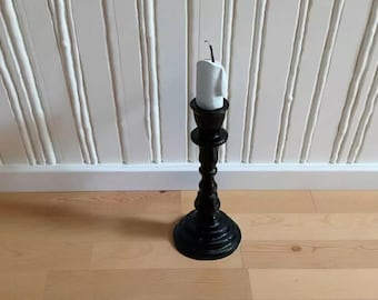 Miniature Tall Black Candleholder with White Candle, 1:12 Scale