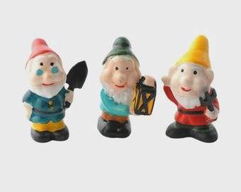 Dollhouse Miniature Reutter Porcelain Garden Gnomes, 3 Piece Set, 1:12 Scale