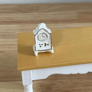 Dollhouse Miniature Mantel Clock White and Gold Trimmed for Dresser, Living Room or  Bedroom 1:12 Scale