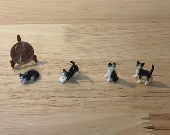 Dollhouse Miniature Cat: 1/24 Scale, Black and White, Choice of Pose