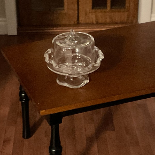 Dollhouse Miniature Glass Cake Stand with Lid 1:12 Scale