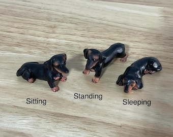 Miniature Black Smooth Hair Dachshund Dog, 1:12 Scale Miniature