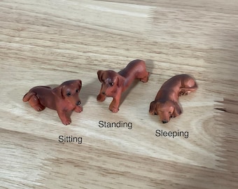Miniature Brown Smooth Hair Dachshund Dog - Sitting, Standing or Sleeping, 1:12 Scale