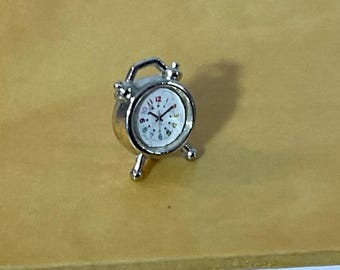 Miniature Silver Alarm Clock for Bedroom 1:12 Scale