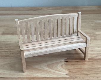 Dollhouse Miniature Garden Bench, Unfinished Wood, 1:12 Scale