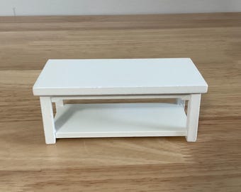 Miniature White Rectangle Farmhouse Style Coffee Table 1:12 Scale