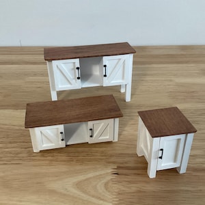 Handmade Dollhouse Miniature Farmhouse Tables — Hall, Side, or Coffee Table (Sold Individually), 1:12 Scale