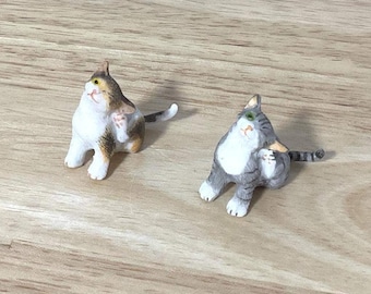 Miniature Tabby Cats Scratching Ear, 1:12 Scale