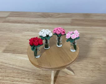 Dollhouse Miniature Roses in Glass Vase 1:12 Scale