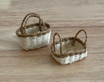 Miniature Wicker Woven Basket, Oval or Rectangle with Handles, 1:12 Scale