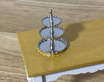 Miniature Three-Tier Metal Dessert Stand, 1:12 Scale