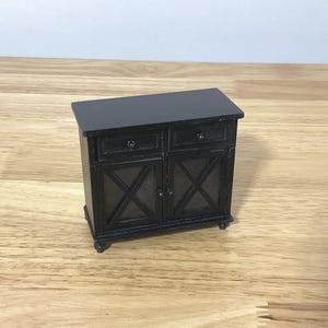Miniature Black Farmhouse Buffet - Dollhouse Server Table, 1:12 Scale