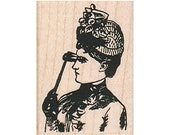 Lady With Opera Glasses RUBBER STAMP, Victorian Lady Stamp, Victorian Stamp, Steampunk Lady Stamp, Steampunk, Lady Stamp, Woman Stamp