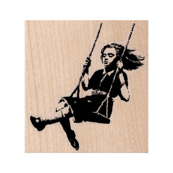 Banksy Swing Girl RUBBER STAMP, Playing Child Stamp, Kid Stamp, Girl Stamp, Swinging Stamp, Playtime Stamp, Banksy Art Stamp, Swing Stamp