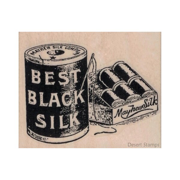 Best Black Silk Ad RUBBER STAMP, Advertisement Stamp, Vintage Ad Stamp, Newspaper Ad Stamp, Sewing Stamp, Seamstress, Silk, Needle & Thread