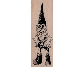 Gnome Skeleton RUBBER STAMP, Garden Gnome Stamp, Gnome Stamp, Gnomes Stamp, Elves Stamp, Elf Stamp, Fantasy Stamp, Skeleton Stamp