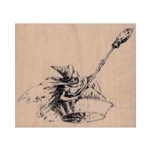 TIMBRO IN GOMMA &quot;Strega nel cesto&quot;, Timbro di Halloween, Timbro della strega, Timbro della scopa, Timbro della strega volante, Timbro della strega spaventosa, Streghe, Biglietti di Halloween