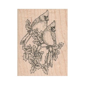 Christmas Birds RUBBER STAMP, Christmas Stamp, Christmas Tree Stamp, Holiday Stamp, Birds Stamp, Holly Stamp, Cardinals Stamp, Holiday Bird